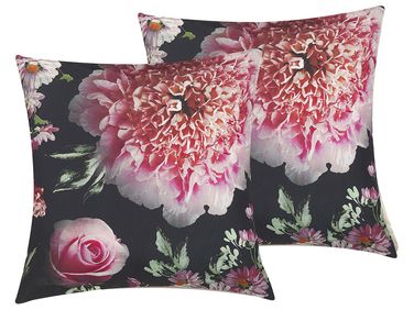 Set van 2 sierkussens HEDERA 45 x 45 cm Zwart bloempatroon