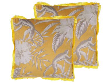 Set van 2 sierkussens MANJU Fluweel 45 x 45 cm Geel dierenprint