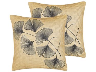 Set van 2 sierkussens WAKAD 45 x 45 cm Beige bladpatroon