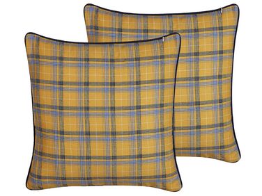 Set van 2 sierkussens DICENTRA 45 x 45 cm Geel geblokt patroon
