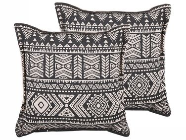 Set van 2 sierkussens SIRVAN Katoen 45 x 45 cm Zwart geometrisch patroon