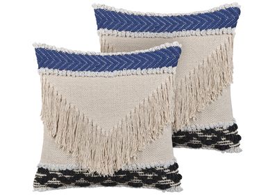 Set van 2 sierkussens SOFCA Katoen 45 x 45 cm Beige geometrisch patroon