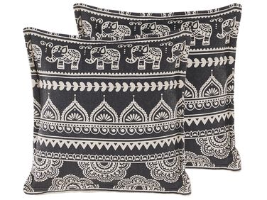Set van 2 sierkussens ATABAGI Katoen 45 x 45 cm Zwart oosters patroon