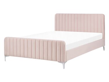Bed Velvet LUNAN 140 x 200 cm (EU Double) Pastel Pink