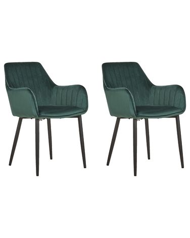 Set of 2 Dining Chairs WELLSTON Velvet Dark Green