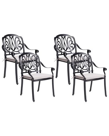 Set of 4 Garden Chairs with Cushions ANCONA Metal Black