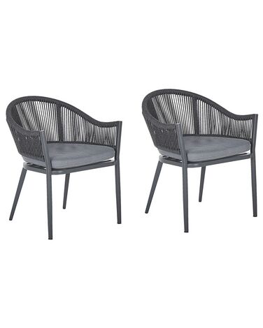 Set of 2 Garden Chairs with Cushions MILETO Metal Grey