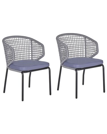 Set of 2 Garden Chairs with Cushions PALMI Metal Grey