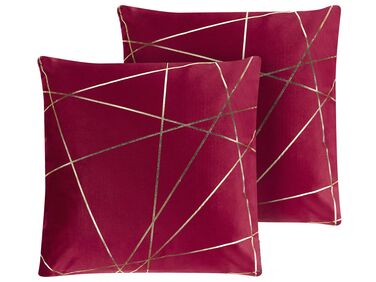 Set of 2 Decorative Cushions PINUS Velvet 45 x 45 cm Red Geometric Pattern