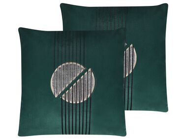 Set of 2 Decorative Cushions CEROPEGIA Velvet 45 x 45 cm Emerald Green Geometric Pattern
