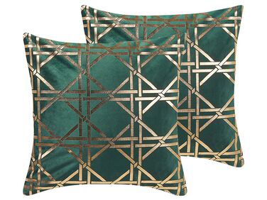 Set van 2 sierkussens CASSIA 45 x 45 cm Donkergroen geometrisch patroon