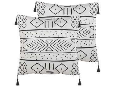 Set of 2 Decorative Cushions SCHEFFLERA Velvet 45 x 45 cm White Geometric Pattern