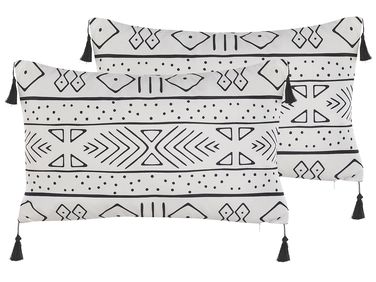 Set van 2 sierkussens SCHEFFLERA Fluweel 30 x 50 cm Wit geometrisch patroon