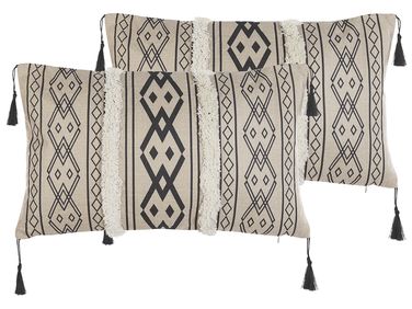 Set van 2 sierkussens PULMONARIA 30 x 50 cm Beige geometrisch patroon