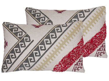 Set van 2 sierkussens BETULA Katoen 30 x 50 cm Beige geometrisch patroon