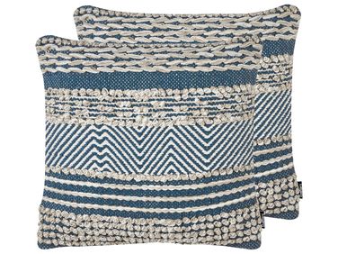 Set van 2 sierkussens DEWBERRY Katoen 45 x 45 cm Blauw geometrisch patroon