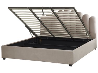 Ottoman Bed Velvet VINCENNES 180 x 200 cm (EU Super King) Taupe