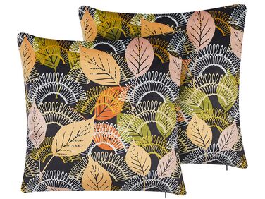 Set of 2 Decorative Cushions LAGURUS Velvet 45 x 45 cm Multicolour Plant Pattern