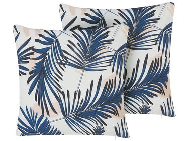 Set of 2 Outdoor Cushions ELATI Plant Pattern 45 x 45 cm Navy Blue