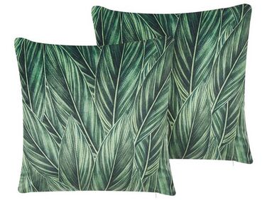 Set of 2 Decorative Cushions DIASCIA Velvet 45 x 45 cm Green Plant Pattern
