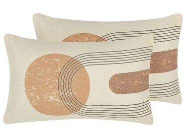 Set van 2 sierkussens NASTURTIUM 30 x 50 cm Beige geometrisch patroon