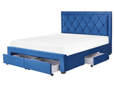 Bed with Storage Drawers Velvet LIEVIN 160 x 200 cm (EU King Size) Navy Blue