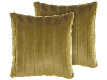 Set van 2 sierkussens PUMILA Nepbont 45 x 45 cm Olijfgroen gestreept