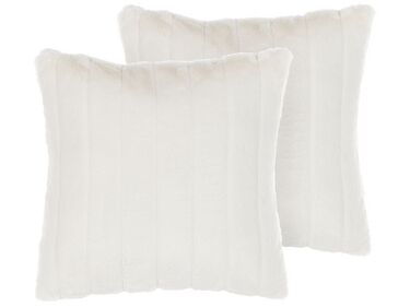 Set van 2 sierkussens PUMILA Nepbont 45 x 45 cm Wit effen