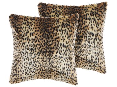 Set of 2 Decorative Cushions FOXTAIL Faux Fur 45 x 45 cm Brown Animal Pattern