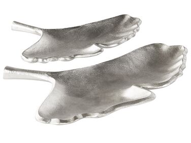 Set of 2 Trinket Dishes Leaf PALENQUE Metal Silver