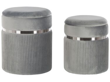 Set of 2 Storage Pouffes CAMDENTON Velvet Light Grey