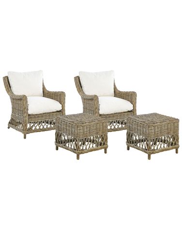 Set van 2 tuinstoelen met kussens RIBOLLA met voetenbank Rotan Natuurlijk