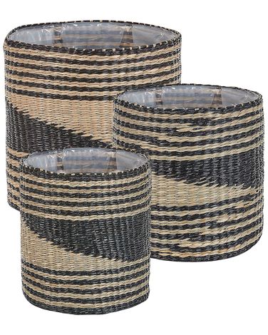 Set of 3 Plant Pots RATTAIL Seagrass 32/29/27 cm Black
