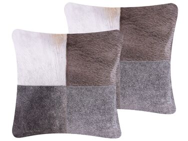 Set van 2 sierkussens NELLAD Leer 45 x 45 cm Grijs patchwork