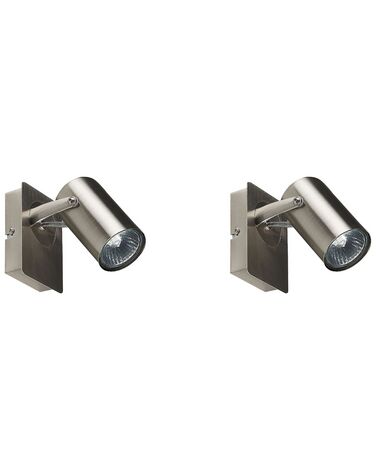 Set of 2 Spotlight Lamps KLIP Adjustable Metal Silver