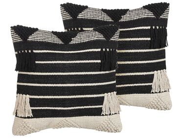 Set van 2 sierkussens CHITTOOR Katoen 50 x 50 cm Zwart geometrisch patroon