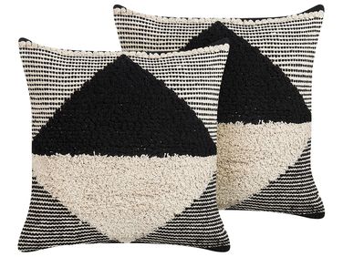 Set van 2 sierkussens KHORA Katoen 50 x 50 cm Zwart geometrisch patroon