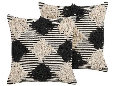 Set van 2 sierkussens BHUSAWAL Katoen 50 x 50 cm Zwart geometrisch patroon