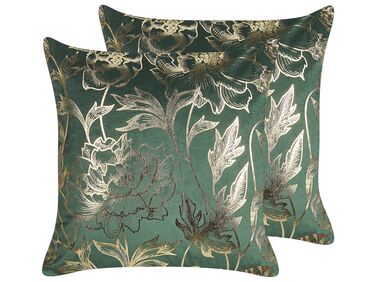Set van 2 sierkussens DAFFODIL Fluweel 45 x 45 cm Smaragdgroen bloempatroon