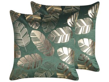 Set van 2 sierkussens SUNFLOWER Fluweel 45 x 45 cm Donkergroen bladpatroon