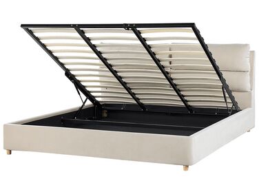 Ottoman Bed Velvet BATILLY 180 x 200 cm (EU Super King) Light Beige