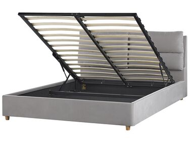 Ottoman Bed Velvet BATILLY 160 x 200 cm (EU King Size) Light Grey
