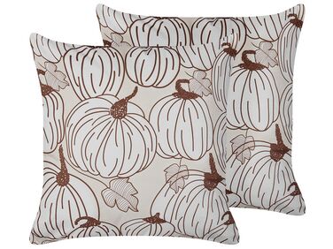 Set of 2 Decorative Cushions GOURD Velvet 45 x 45 cm Beige Plant Pattern