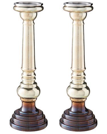 Set of 2 Candle Holders IMARTI Glass 40 cm Gold