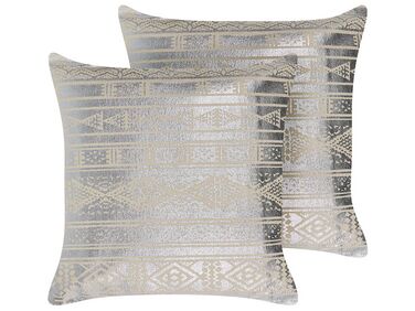 Set van 2 sierkussens OUJDA Katoen 50 x 50 cm Zilver geometrisch patroon