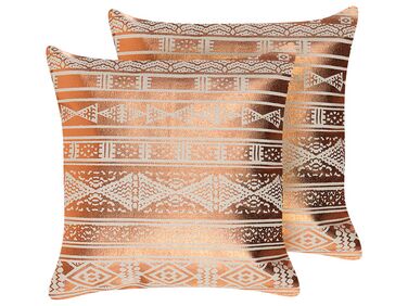 Set van 2 sierkussens OUJDA Katoen 50 x 50 cm Koper geometrisch patroon