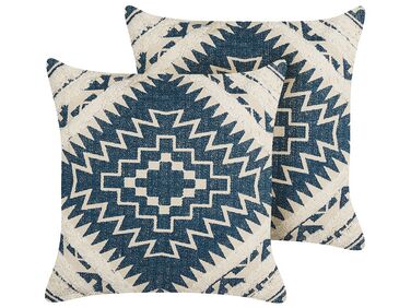 Set van 2 sierkussens SAFI Katoen 50 x 50 cm Blauw geometrisch patroon