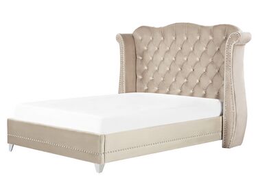 Bed Fluweel AYETTE 160 x 200 cm Beige