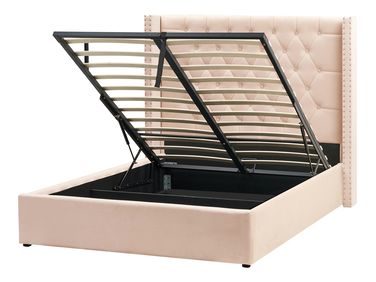Ottoman Bed Velvet LUBBON 140 x 200 cm (EU Double) Beige