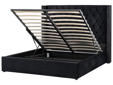 Ottoman Bed Velvet LUBBON 160 x 200 cm (EU King Size) Black